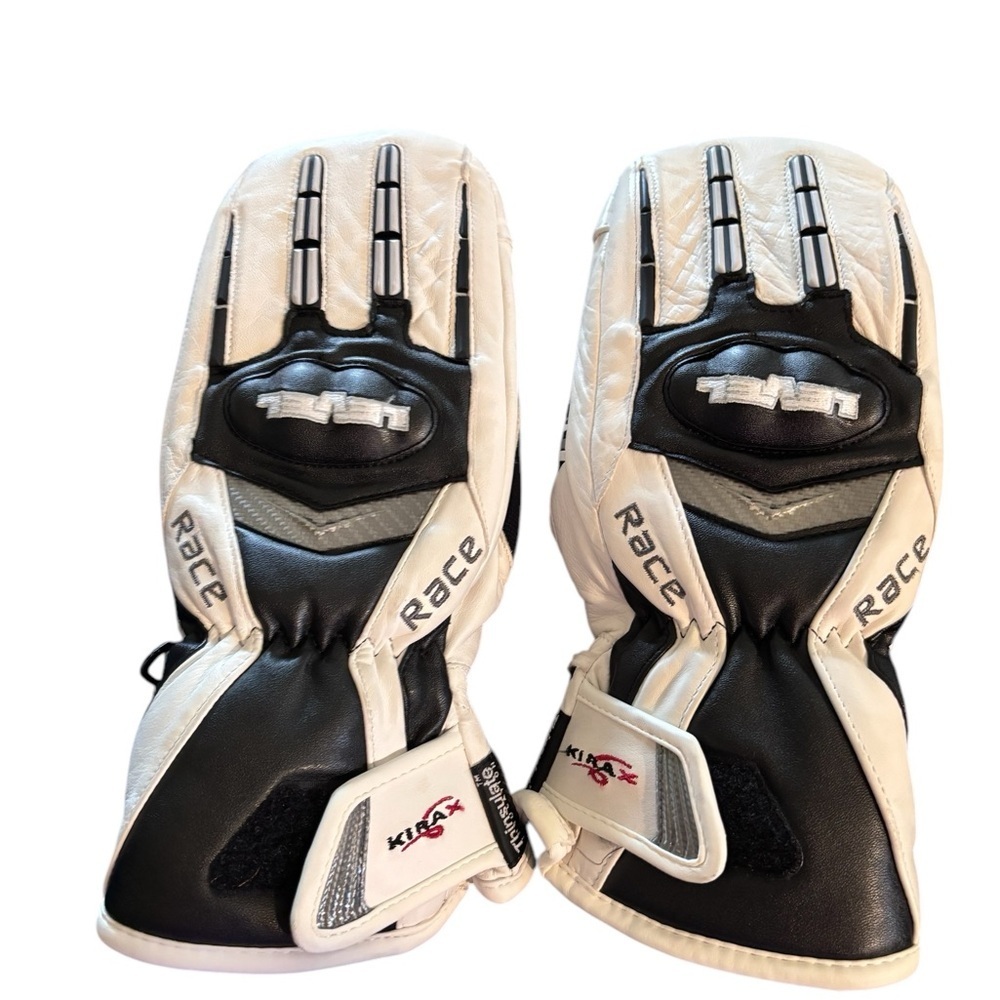 Level Women’s White Goat Leather Race Mitt Sz M/8 Adjustable Wrist Lined Grips